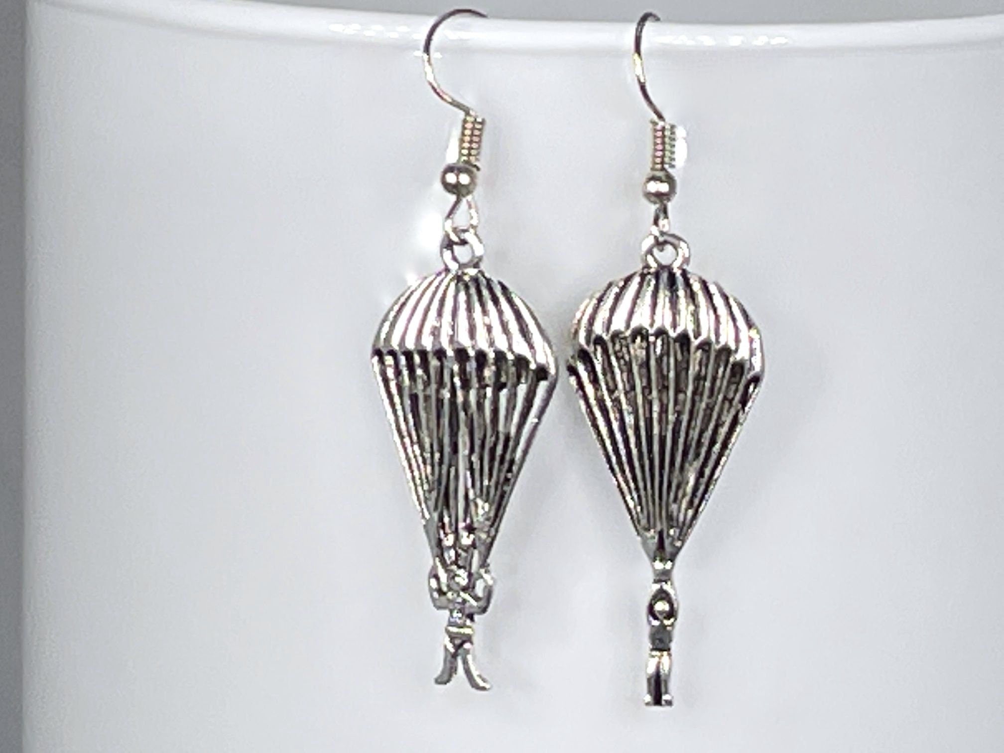 PARACHUTE EARRINGS mismatched silver plated alloy pierced gift for